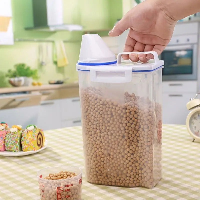1pc Rice And Grains Food Storage Canister With Measuring Cup, Kitchen Moisture-proof And Insect-proof Dust-proof Sealed Canister