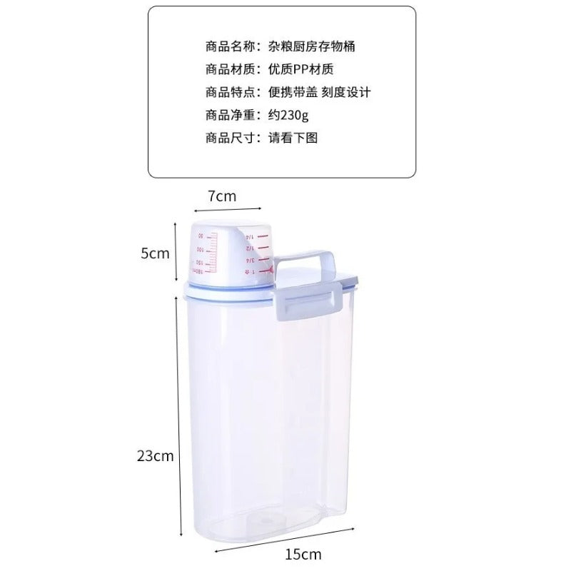 1pc Rice And Grains Food Storage Canister With Measuring Cup, Kitchen Moisture-proof And Insect-proof Dust-proof Sealed Canister