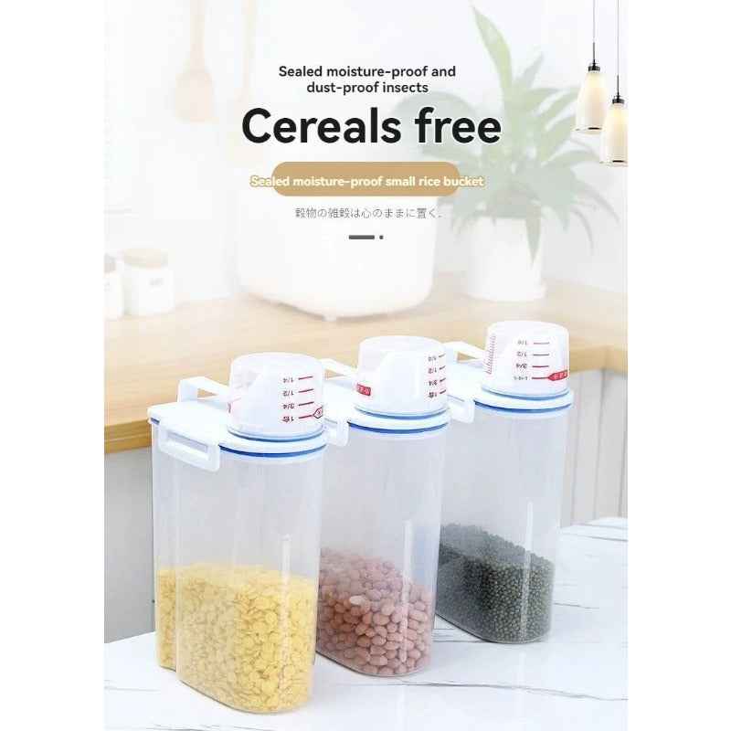 1pc Rice And Grains Food Storage Canister With Measuring Cup, Kitchen Moisture-proof And Insect-proof Dust-proof Sealed Canister
