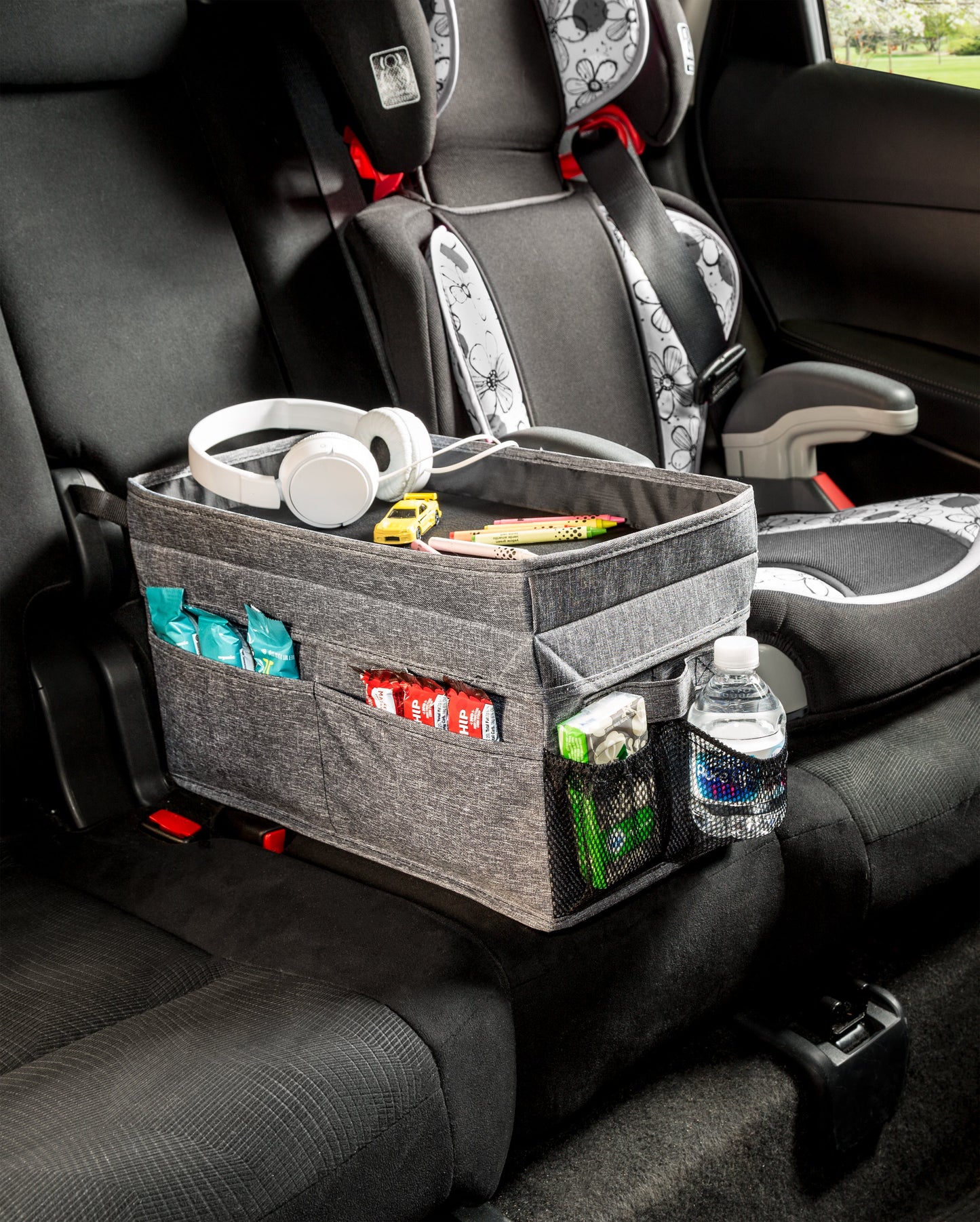 Gray Polyester Folding Back Seat Car Organizer