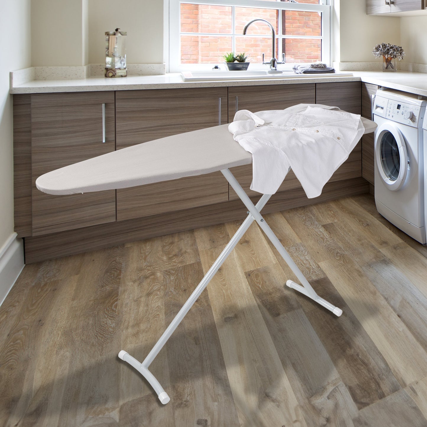 White/Gray Steel T-Leg Adjustable Ironing Board with Cotton Heat-Resistant Cover