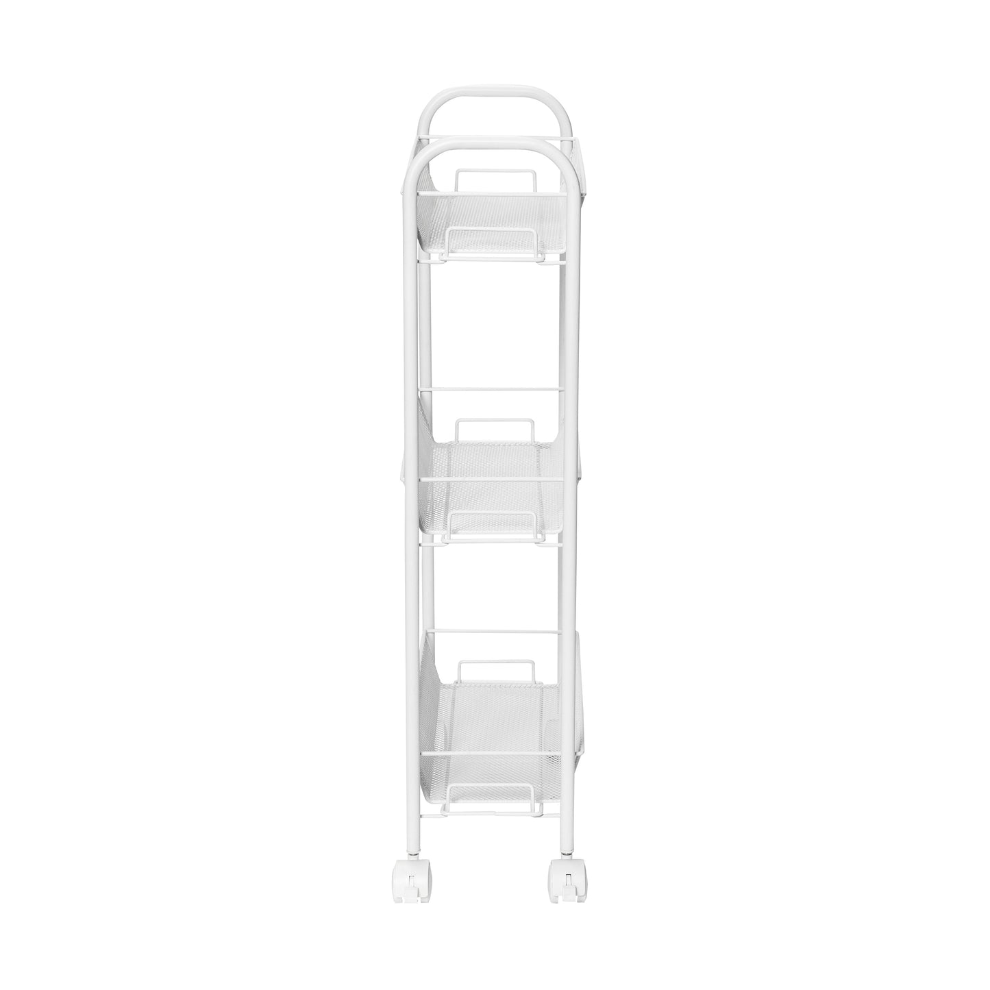 White 3-Basket Slim Rolling Wire Cart
