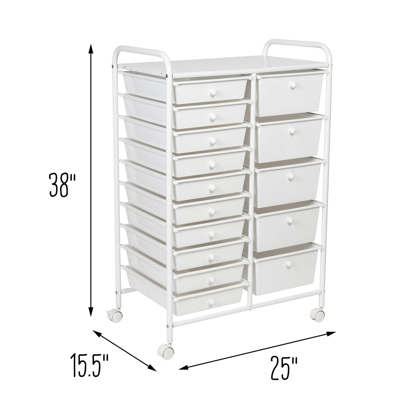 15-Drawer Metal Rolling Storage Cart, White