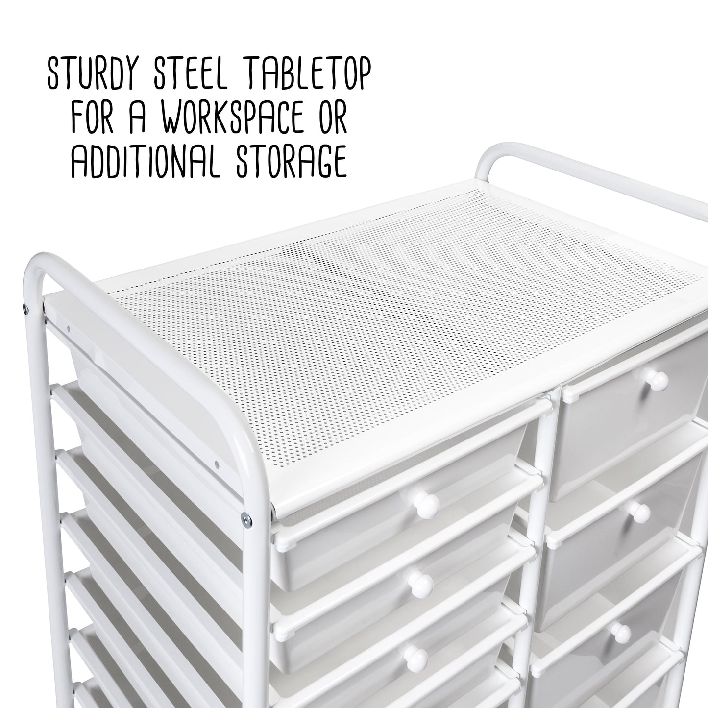 15-Drawer Metal Rolling Storage Cart, White
