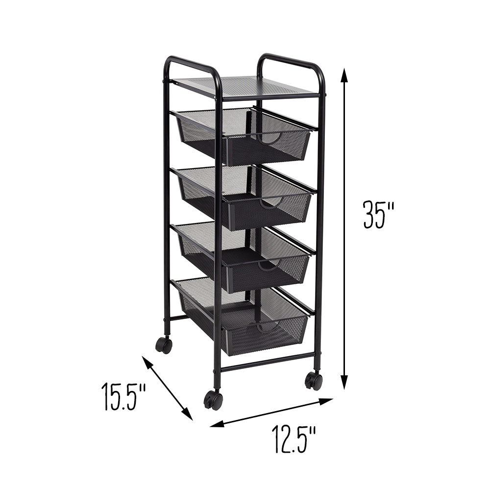 Black 4-Drawer Mesh Rolling Storage Cart