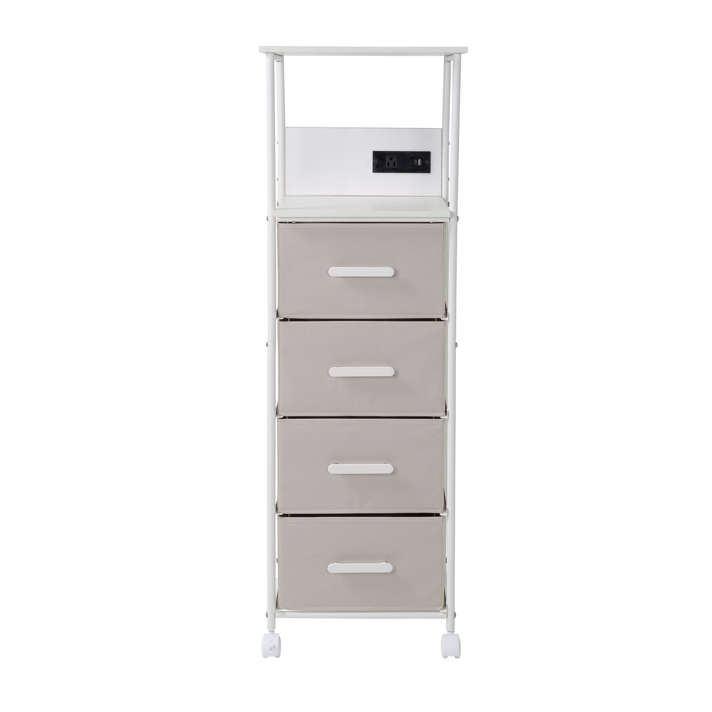 White/Gray Dorm 4-Drawer Bedside Charging Storage Cart