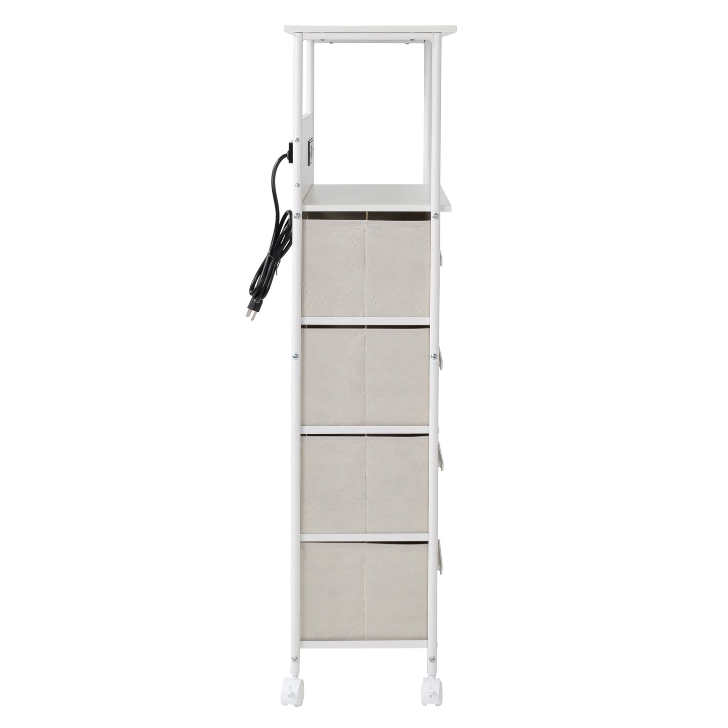 White/Gray Dorm 4-Drawer Bedside Charging Storage Cart