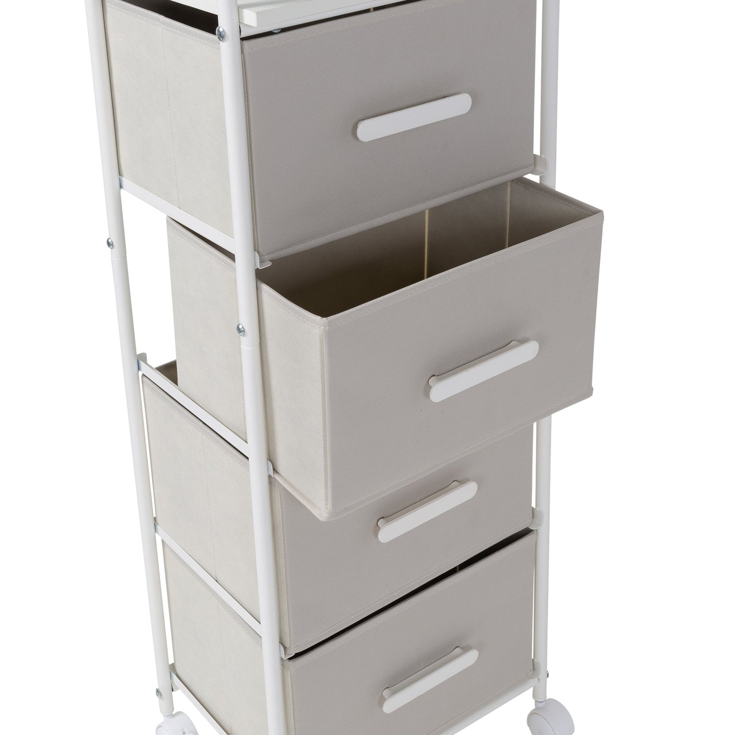 White/Gray Dorm 4-Drawer Bedside Charging Storage Cart