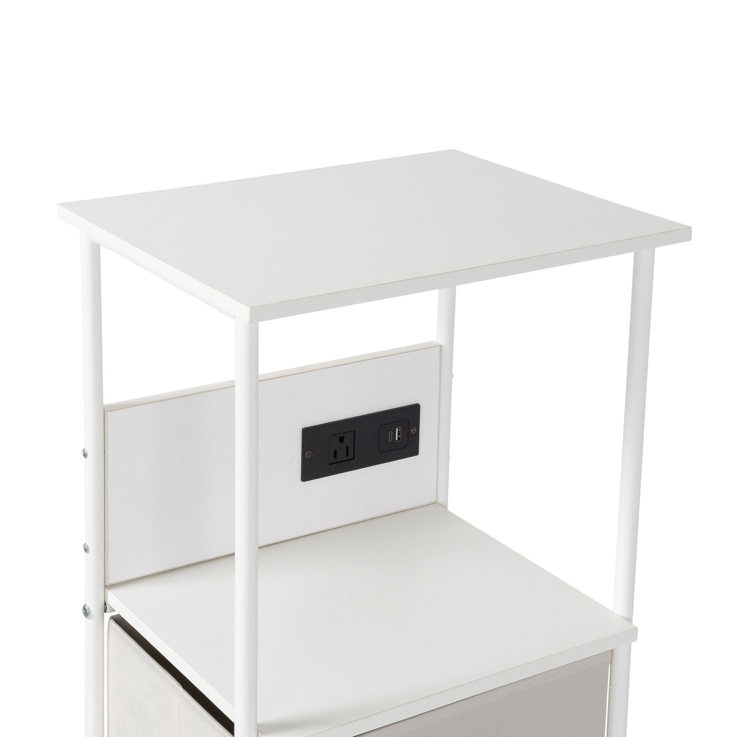 White/Gray Dorm 4-Drawer Bedside Charging Storage Cart