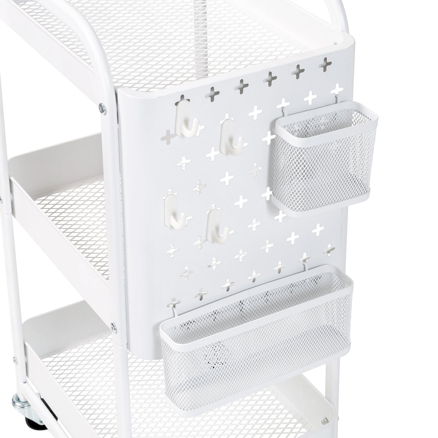 White Steel 3-Tier Craft or Makeup Organizer Cart with Side Storage