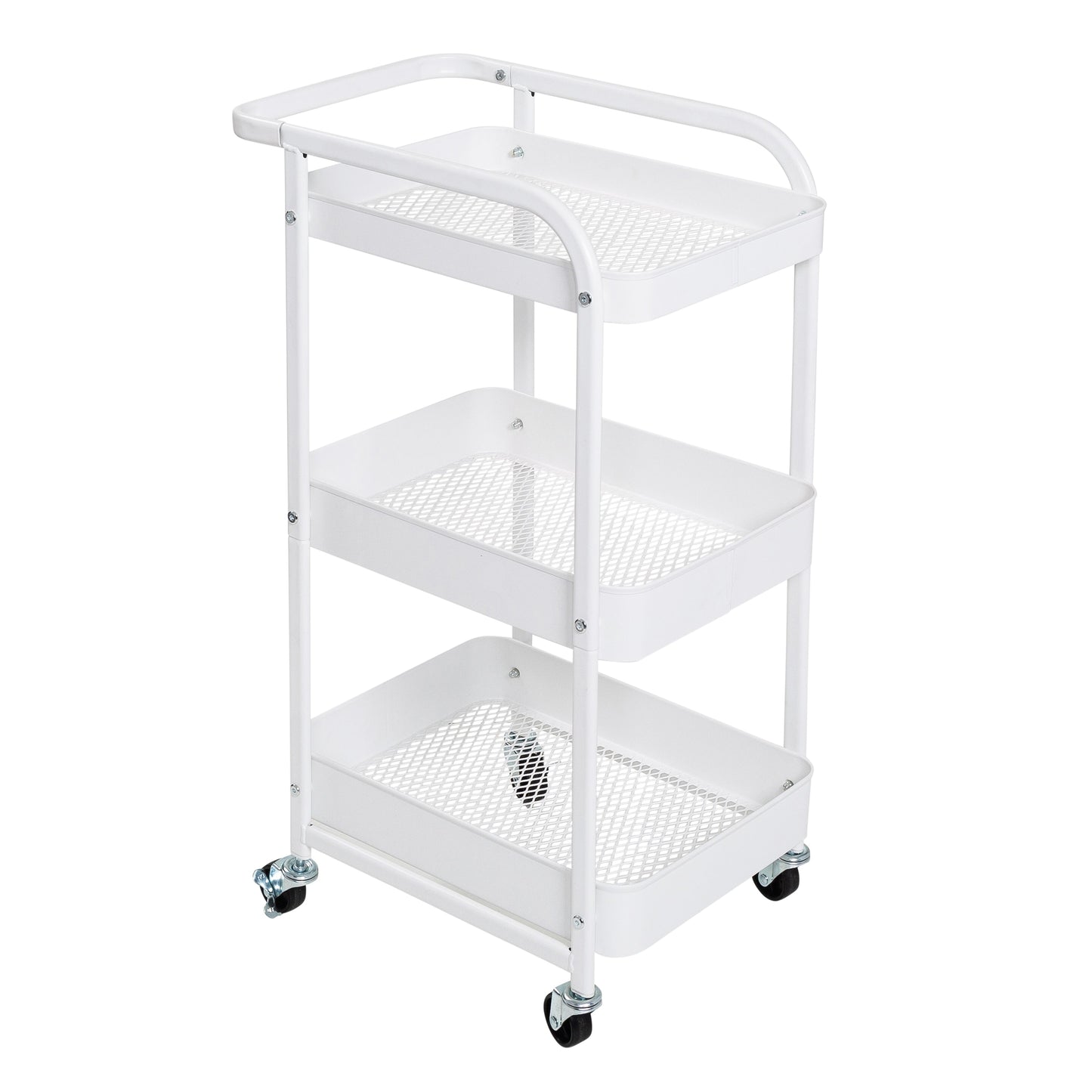 White Steel 3-Tier Craft or Makeup Organizer Cart with Side Storage
