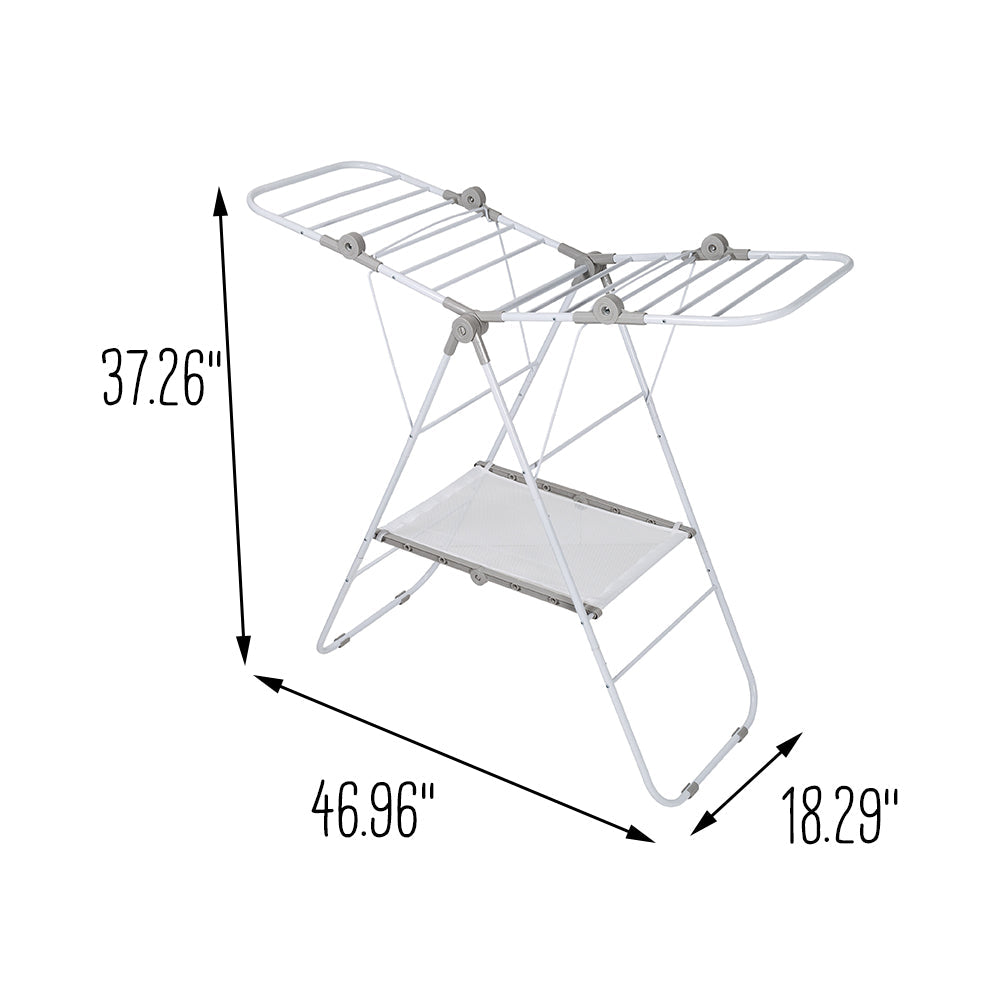 White Narrow Folding Wing Clothes Drying Rack