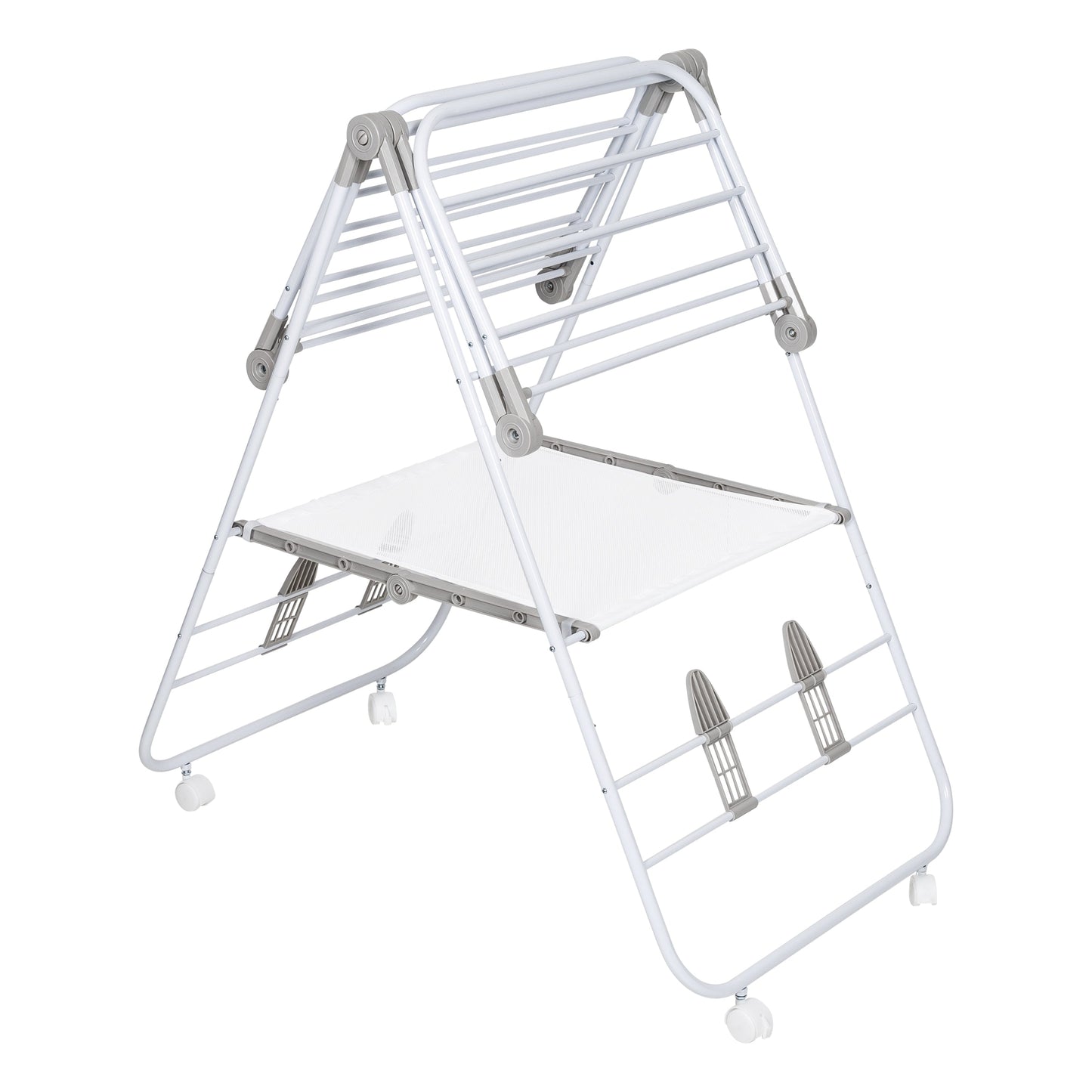 White Folding Gullwing Clothes Drying Rack with Wheels