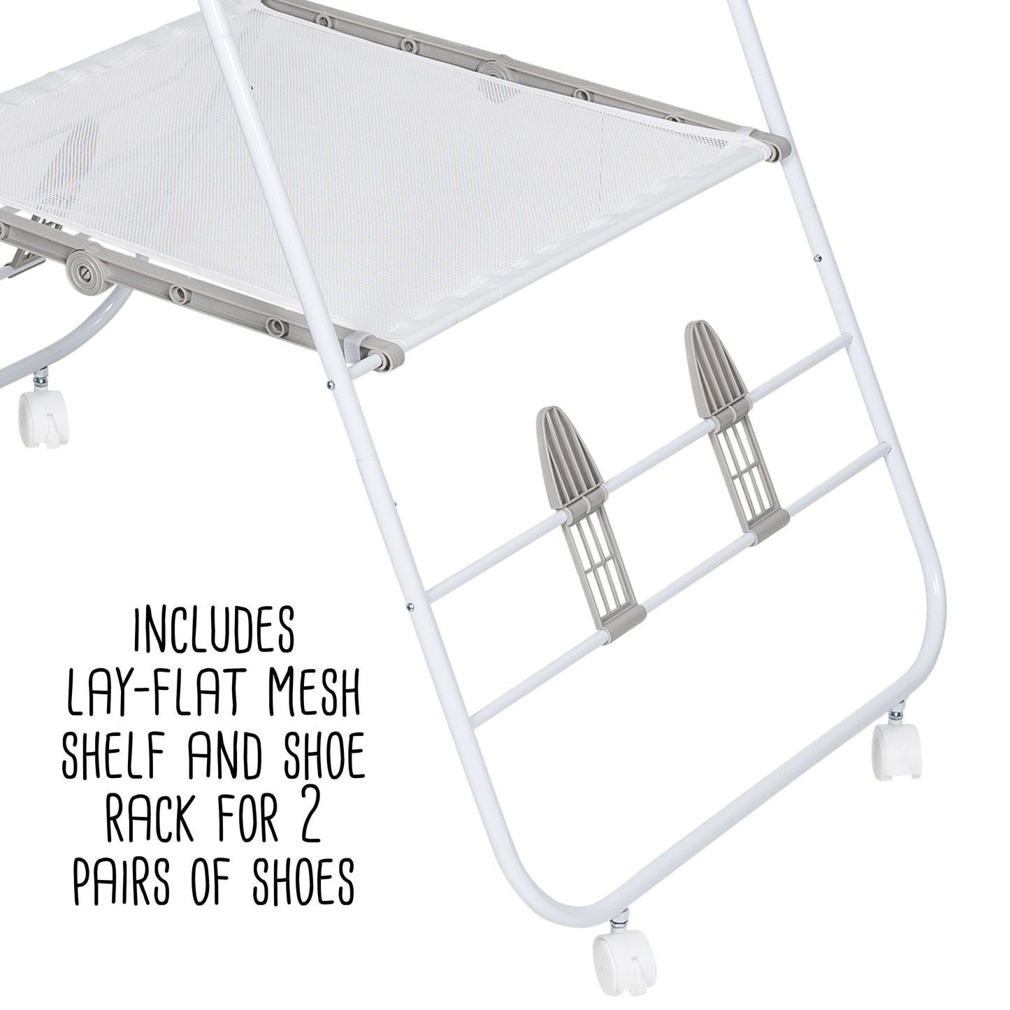 White Folding Gullwing Clothes Drying Rack with Wheels
