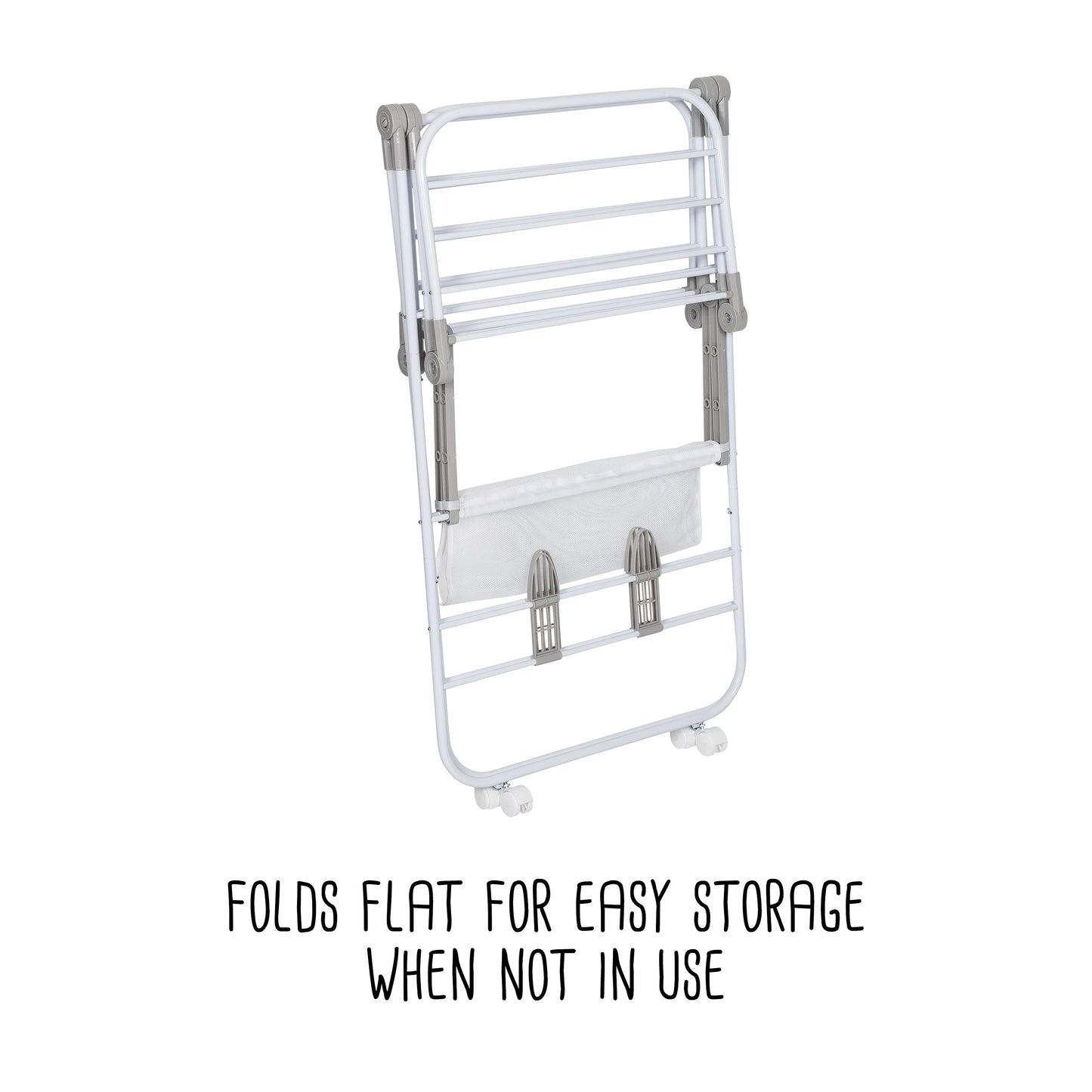 White Folding Gullwing Clothes Drying Rack with Wheels