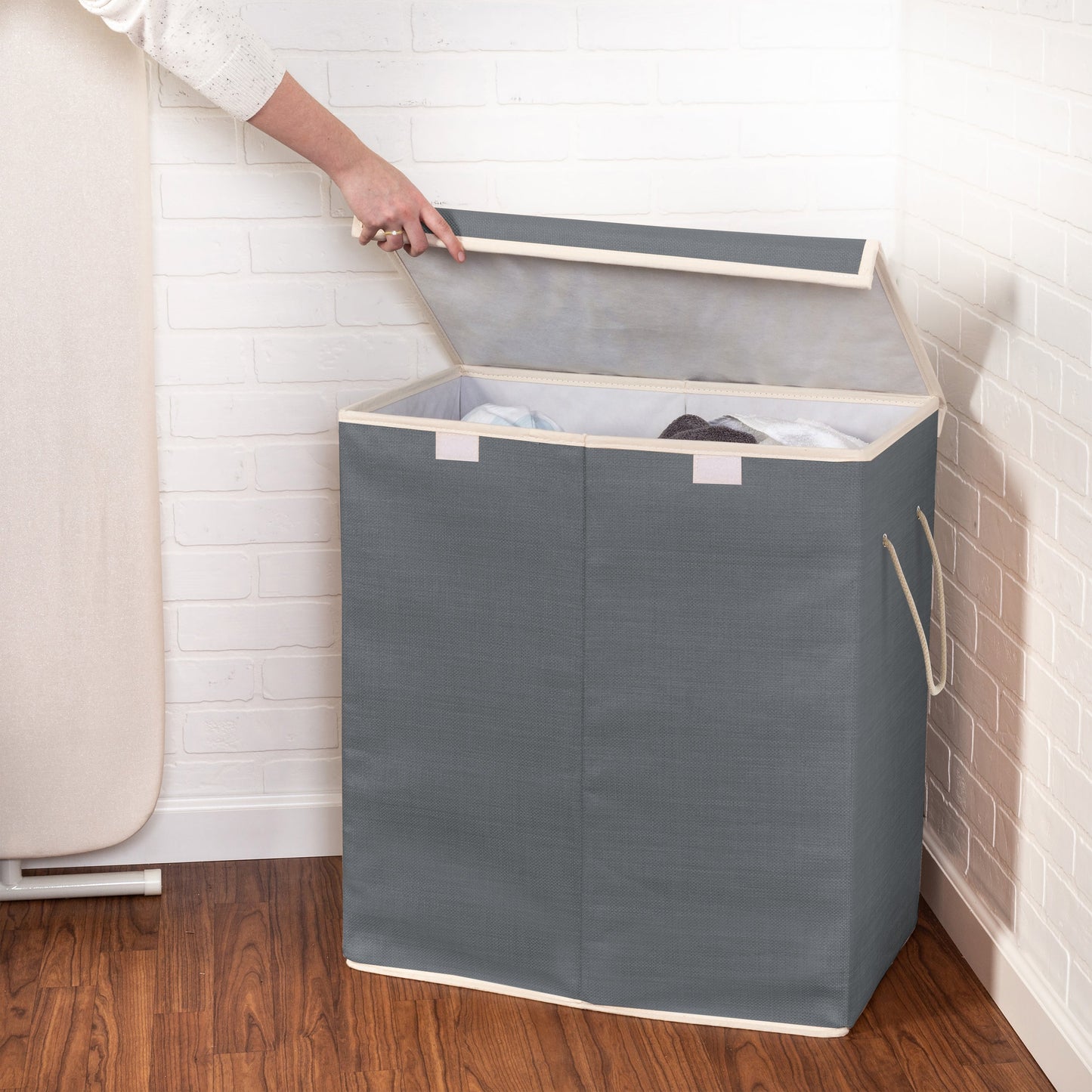 Gray Resin Large Dual Laundry Hamper with Lid