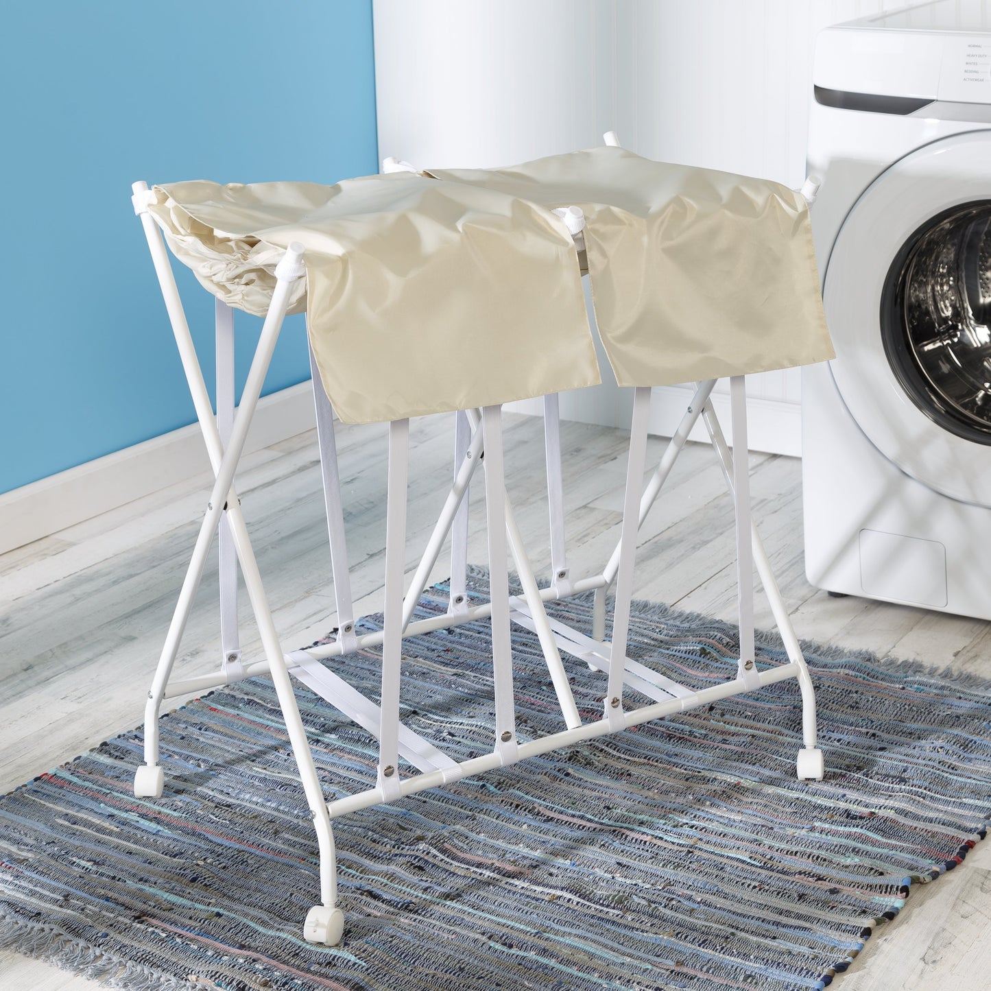 White/Natural 2-Bag No Bend Rolling Bounce Back Hamper
