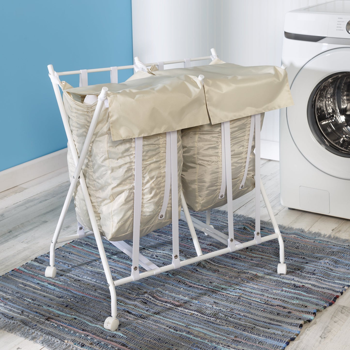 White/Natural 2-Bag No Bend Rolling Bounce Back Hamper
