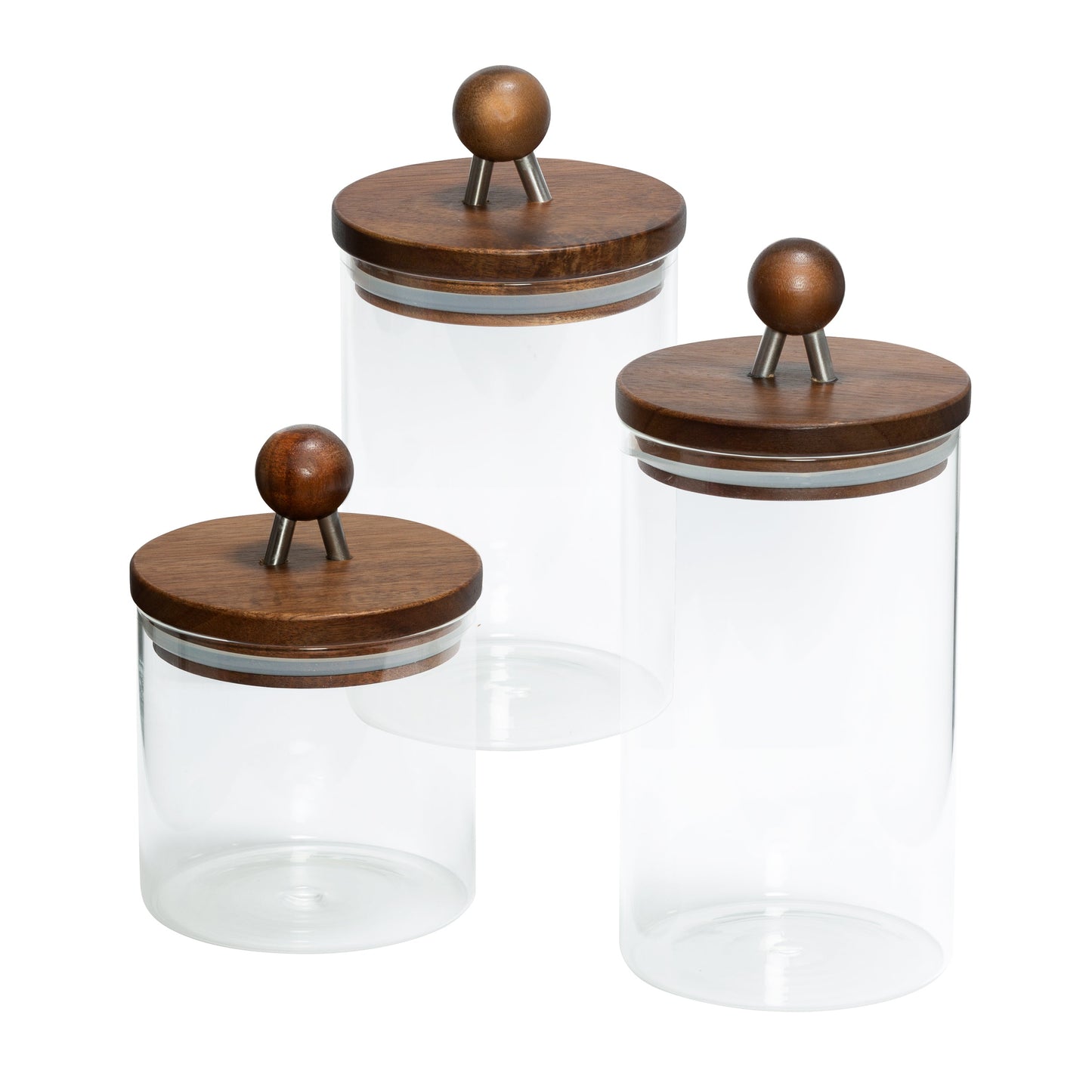 Clear/Acacia Top Glass Kitchen Canisters (3-Piece Set)
