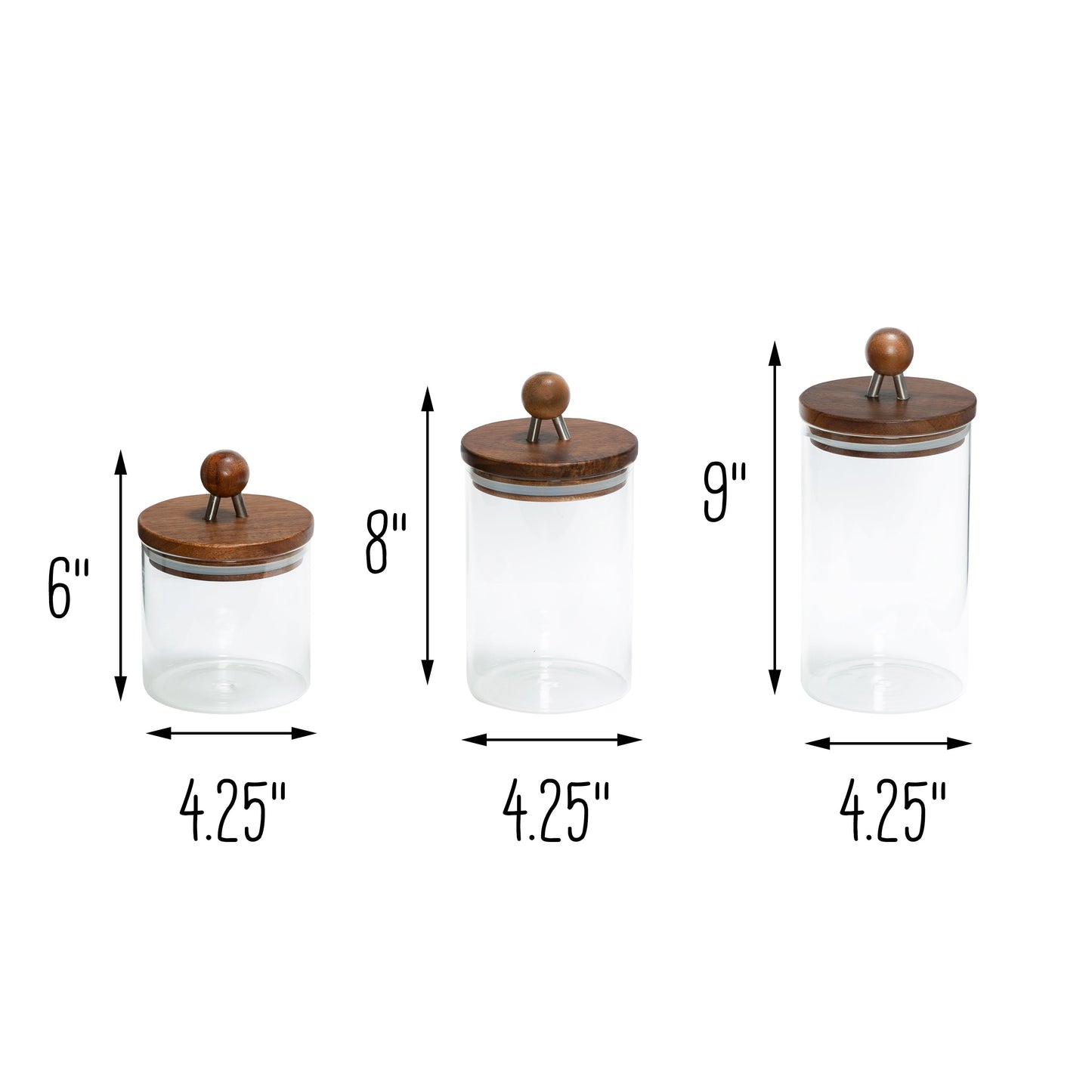 Clear/Acacia Top Glass Kitchen Canisters (3-Piece Set)
