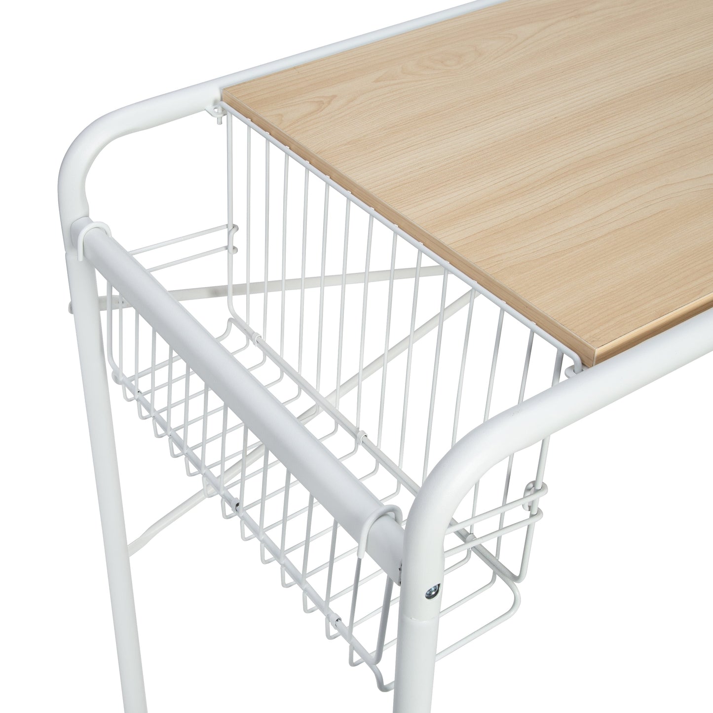 White Home Office Computer Desk with Side Basket