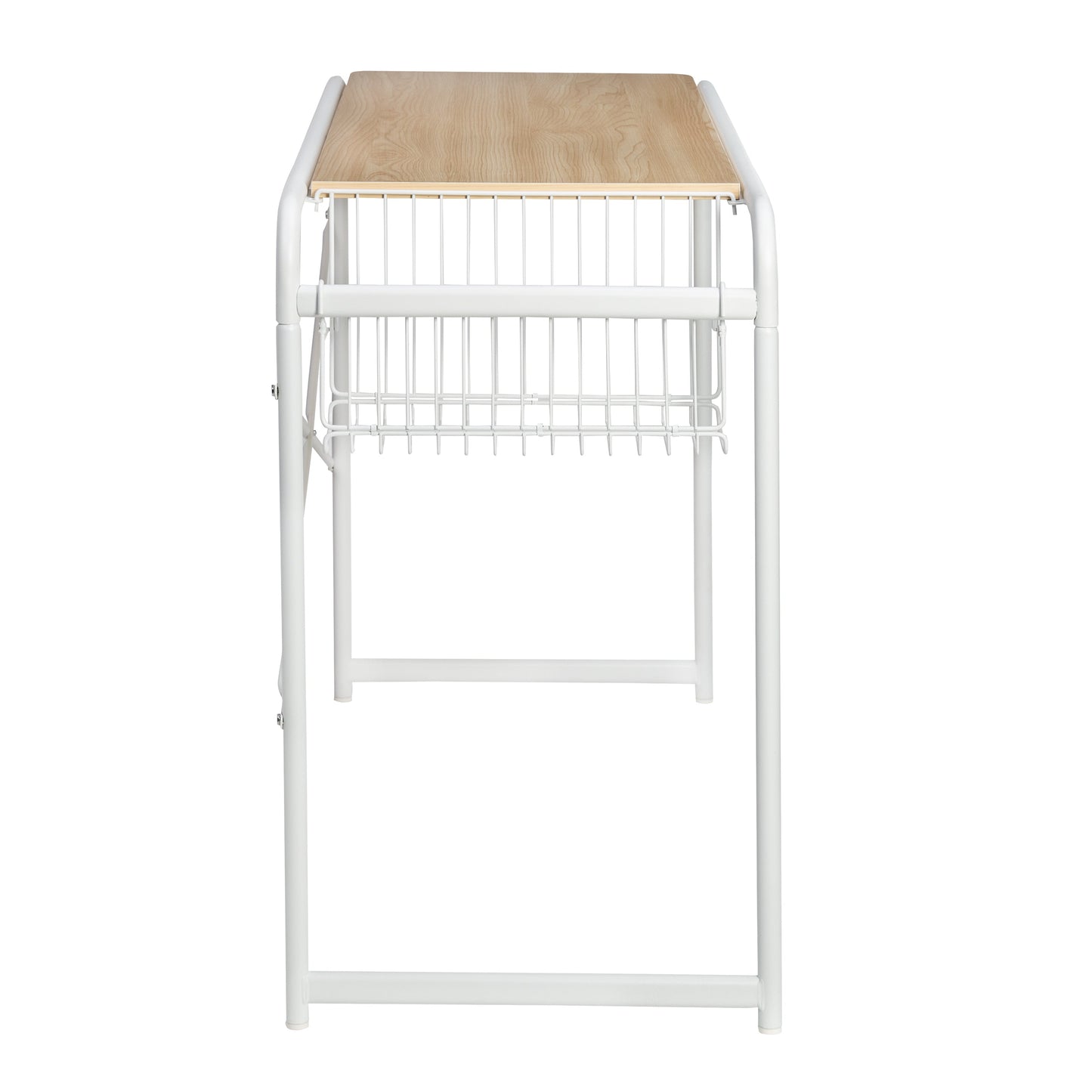 White Home Office Computer Desk with Side Basket