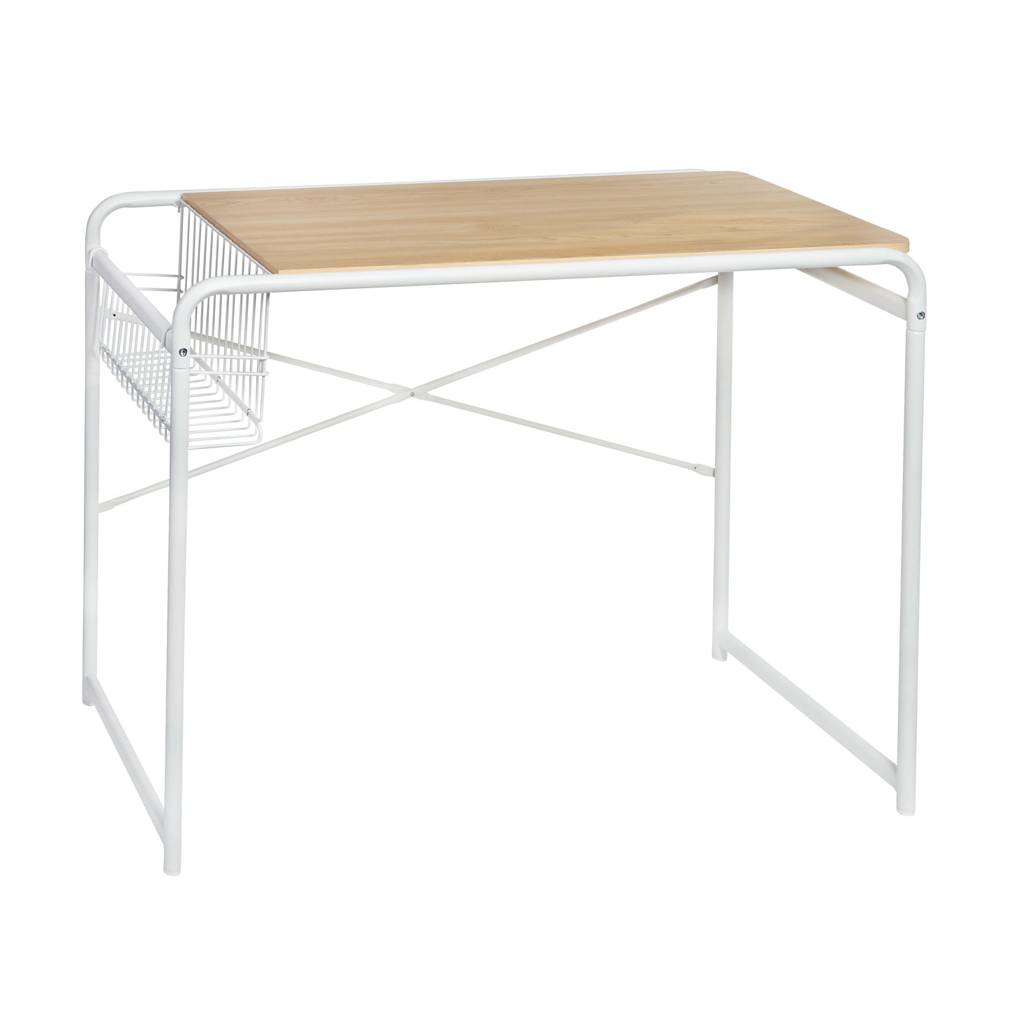 White Home Office Computer Desk with Side Basket