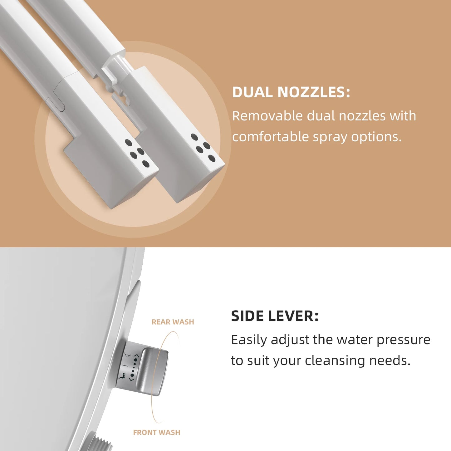 AQUATIZ Elongated Bidet Toilet Seat with Soft Close, Non-Electric Bidet Toilet Seat with Self Cleaning Dual Nozzles