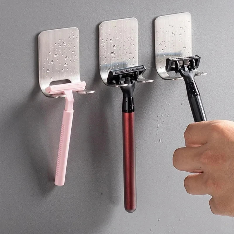 2pcs Razor Holder Stainless Steel Men Shaving Shaver Razor Stand Shelf Shaving Razor Storage Rack Bathroom Hook Organizer