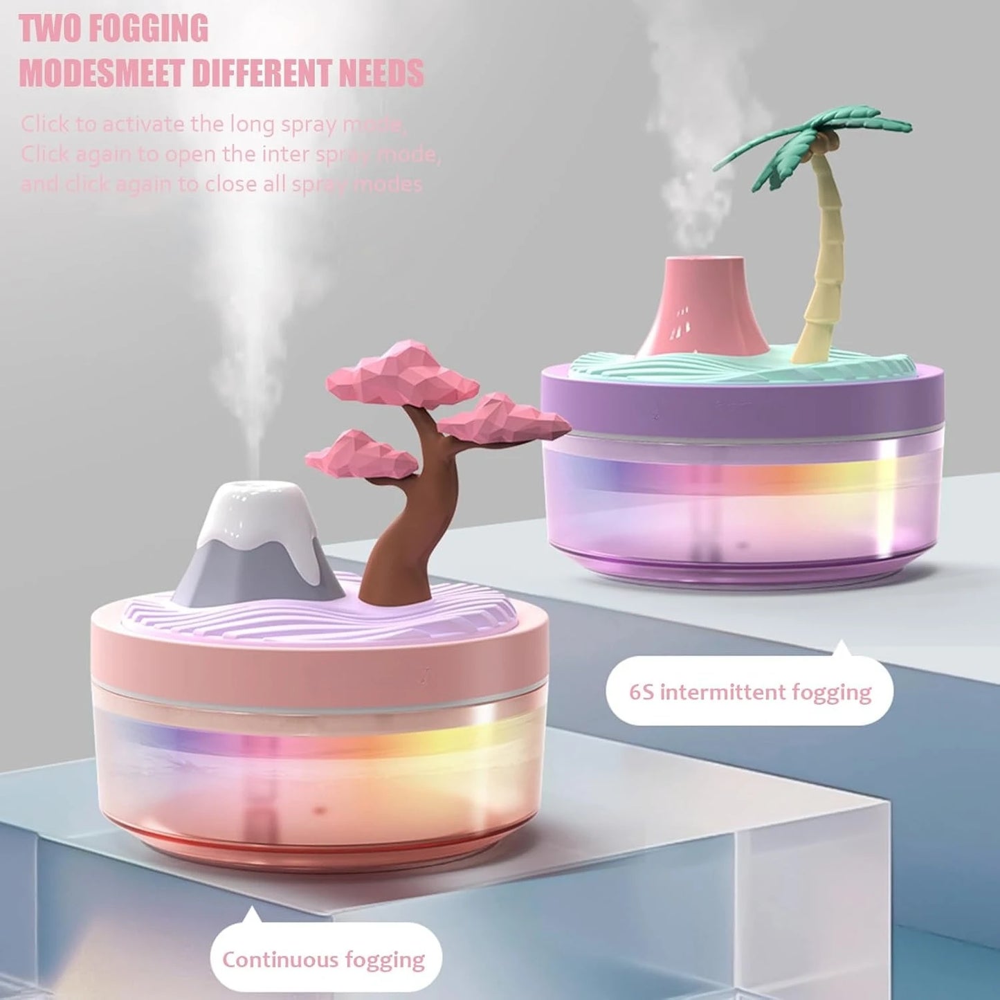 Mini Portable Desktop Humidifiers with Cherry Tree Quiet Cool Mist Auto Off Night Light Air Humidifier Home Office Travel