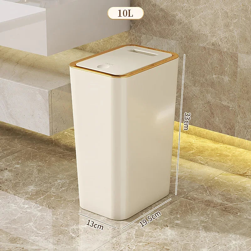 10L Odor Proof Trash Can with One-Touch Modern Design Durable Plastic Bathroom Kitchen Bin Space Saving Leakproof