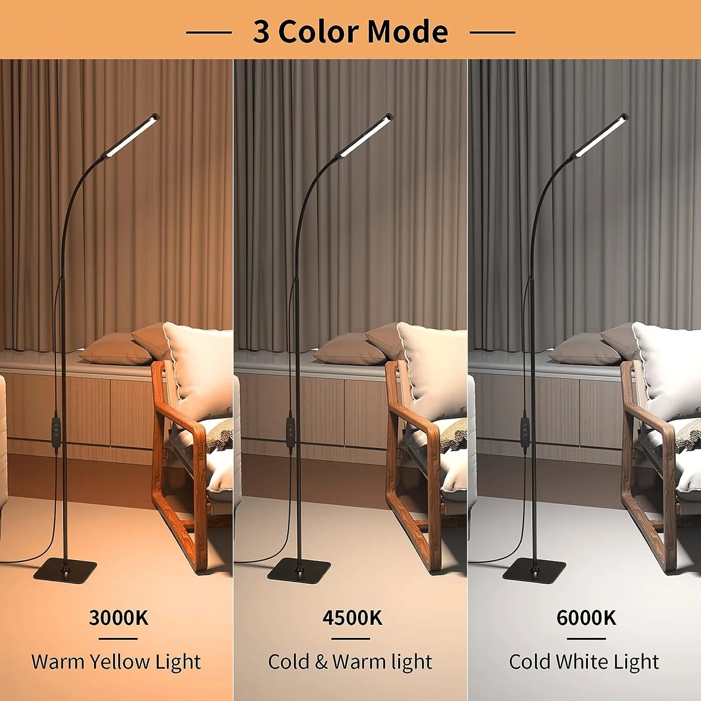 LED Floor Lamp For Living Room Adjustable Gooseneck Stand Light USB Powered Eye Protection Table Light For Bedroom