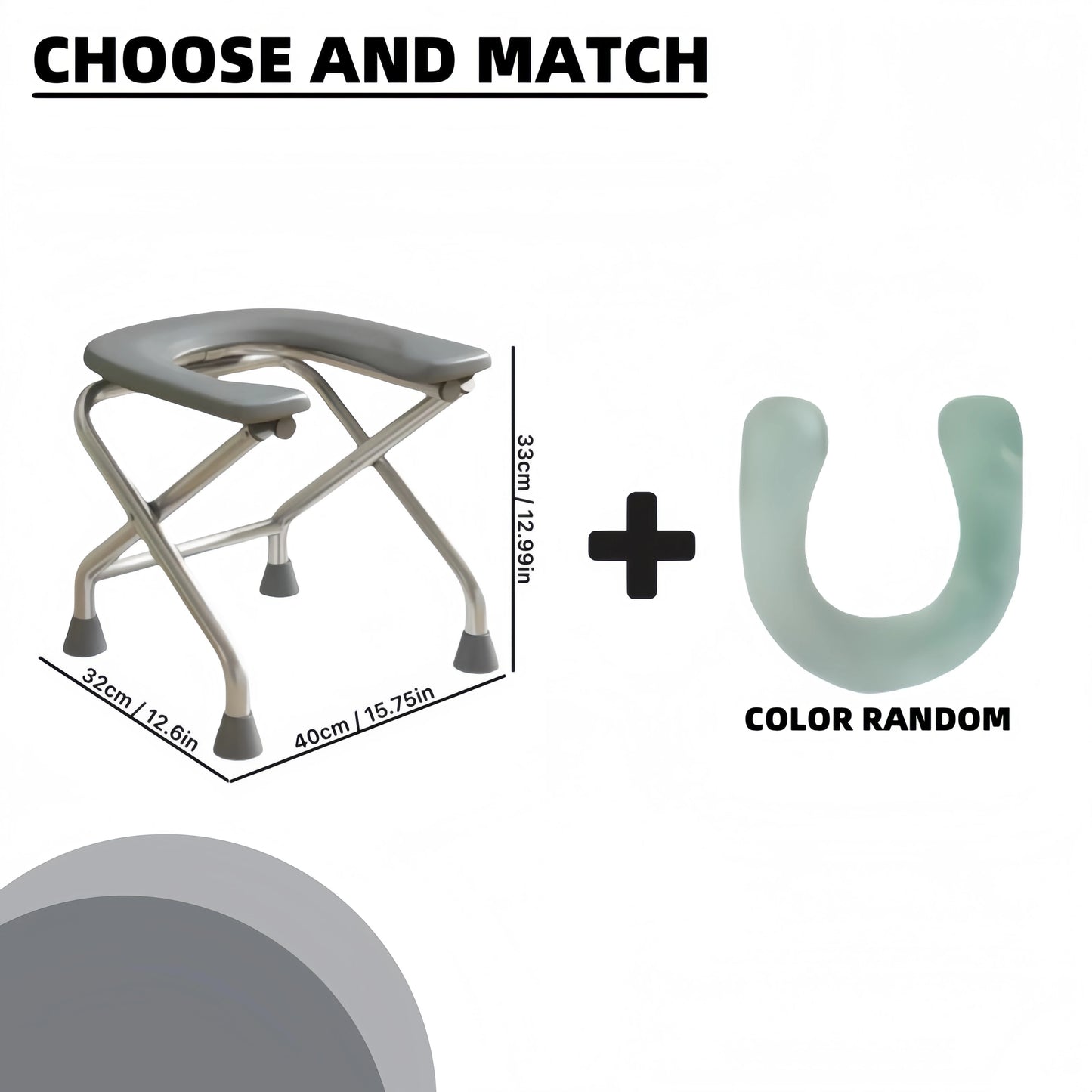1 foldable U-shaped stainless steel toilet chair, which can bear 300 pounds, is easy to store and clean, suitable for the elderly and pregnant women, and can be used as a bath stool