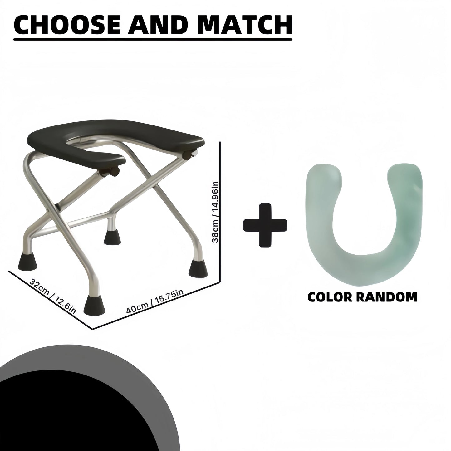 1 foldable U-shaped stainless steel toilet chair, which can bear 300 pounds, is easy to store and clean, suitable for the elderly and pregnant women, and can be used as a bath stool