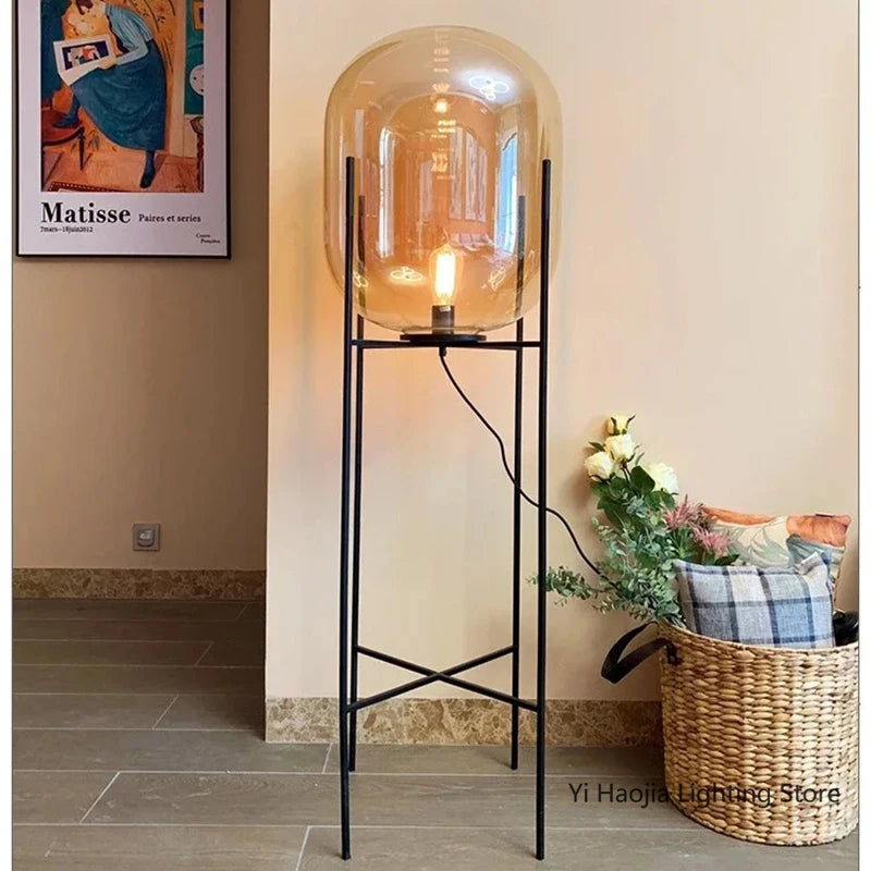 Nordic Industrial Floor Lamp Smoke Gray Glass Four-legged Standing Lamp Personality Corner Light Living Room Bedroom Table Lamps