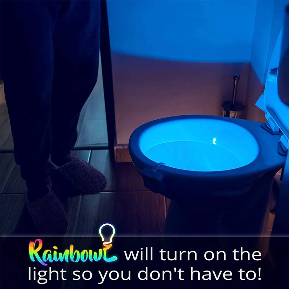 Toilet Night Light by Motion Sensor Activated LED Light 8 Colors Changing Toilet Bowl Illuminate Nightlight for Bathroom Gifts