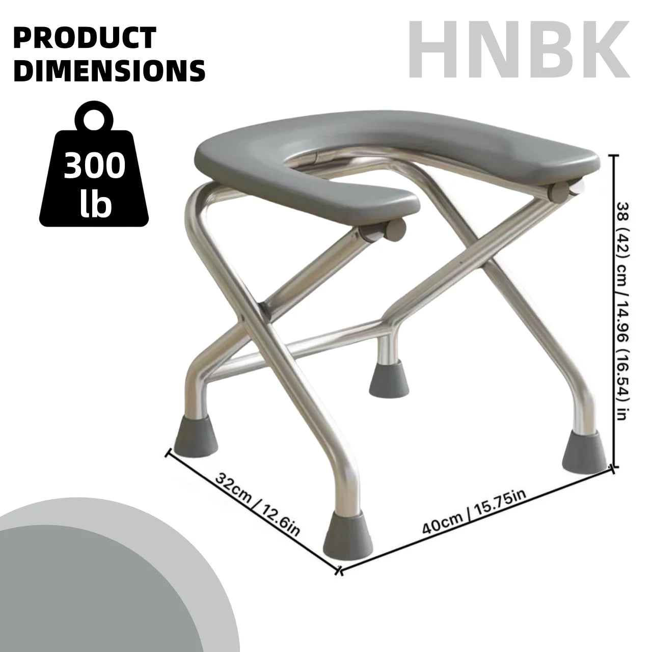 1 foldable U-shaped stainless steel toilet chair, which can bear 300 pounds, is easy to store and clean, suitable for the elderly and pregnant women, and can be used as a bath stool