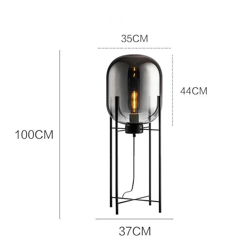 Nordic Industrial Floor Lamp Smoke Gray Glass Four-legged Standing Lamp Personality Corner Light Living Room Bedroom Table Lamps