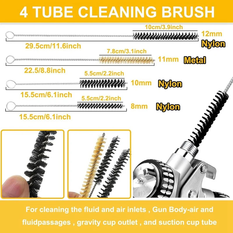B-T Sprayer Cleaning Kit 17 Pcs Multi-Purpose Paint-Gun Brush Cleaner Tool With Nylon Mini Tube Brushes And Needles
