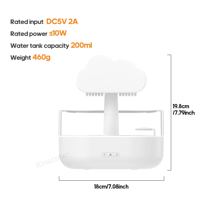 Cloud Air Humidifier Electric Aroma Essential Oil Diffuser Ultrasonic Mist Rain Cloud Color Night Light Raindrops White Noise