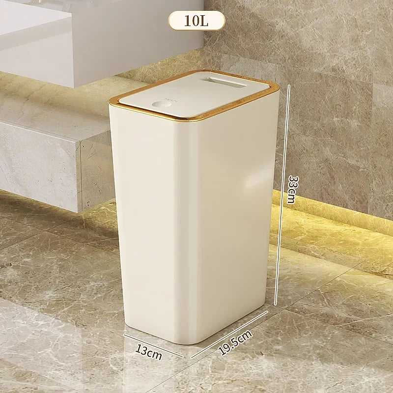 10L Odor Proof Trash Can with One-Touch Modern Design Durable Plastic Bathroom Kitchen Bin Space Saving Leakproof