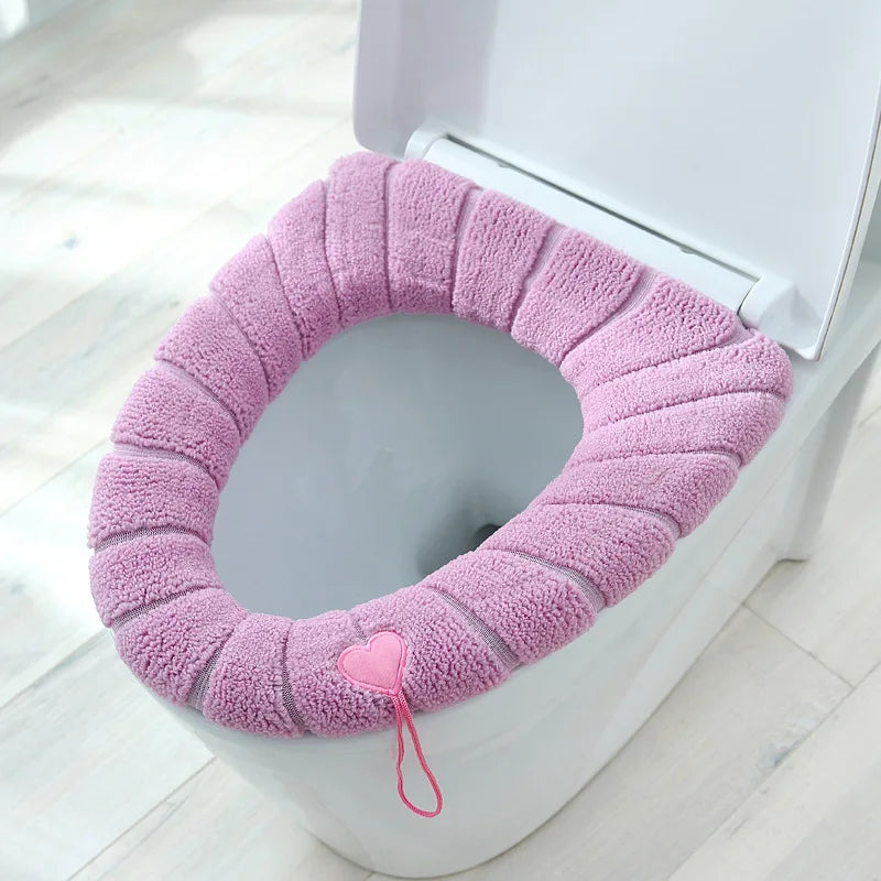 Winter Warm Toilet Seat Cover Mat Bathroom Toilet Pad Cushion with Handle Thicker Soft Washable Closestool Warmer Accessories