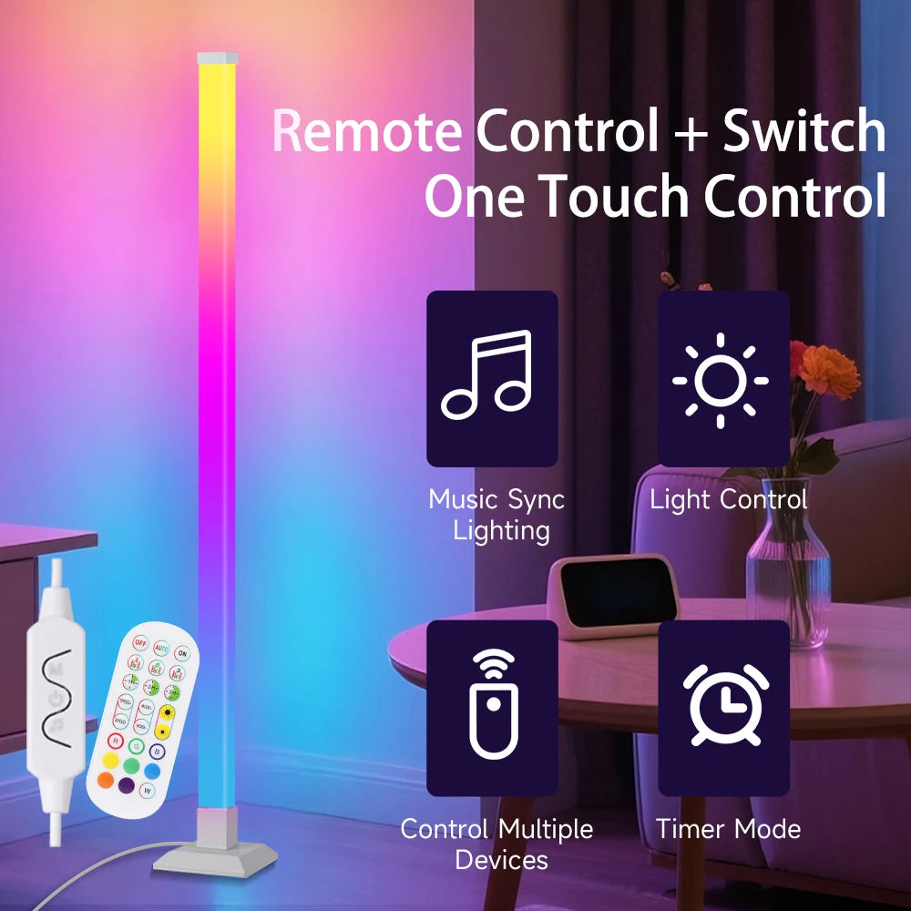 150cm RGB Floor Lamp Remote Control RGBIC Interior Decoration Mood Lighting LED Stand Lights for Living Room Bedroom Dining Tabl