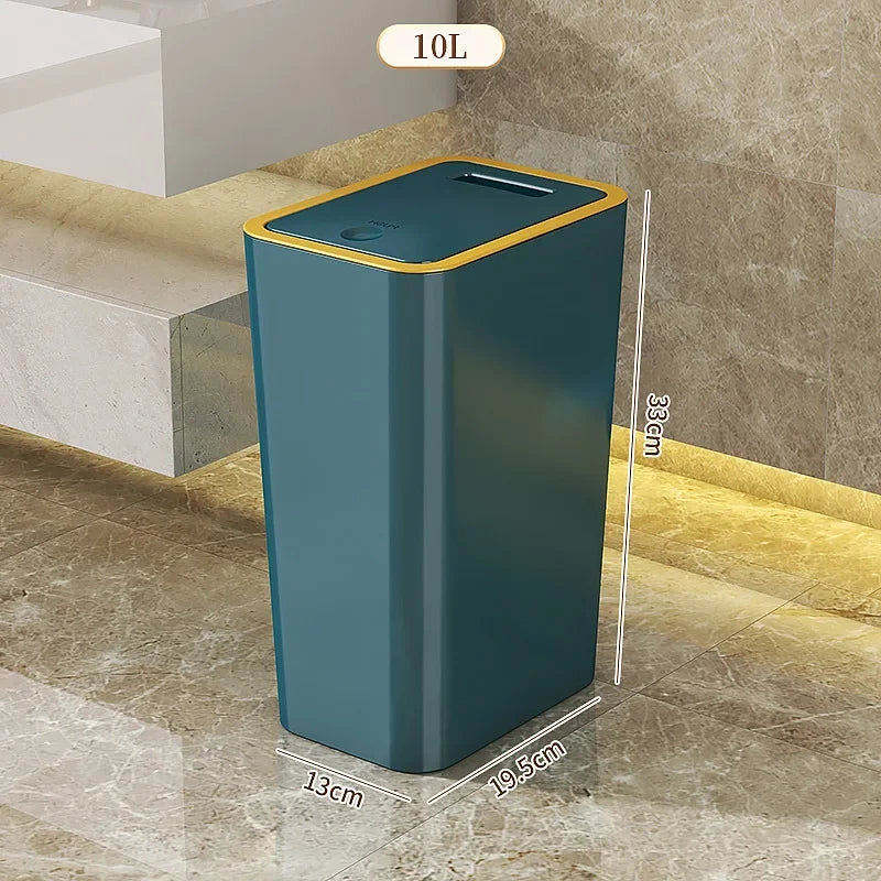 10L Odor Proof Trash Can with One-Touch Modern Design Durable Plastic Bathroom Kitchen Bin Space Saving Leakproof