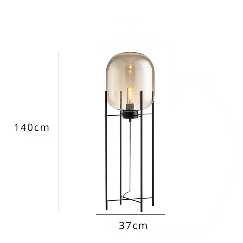 Nordic Industrial Floor Lamp Smoke Gray Glass Four-legged Standing Lamp Personality Corner Light Living Room Bedroom Table Lamps