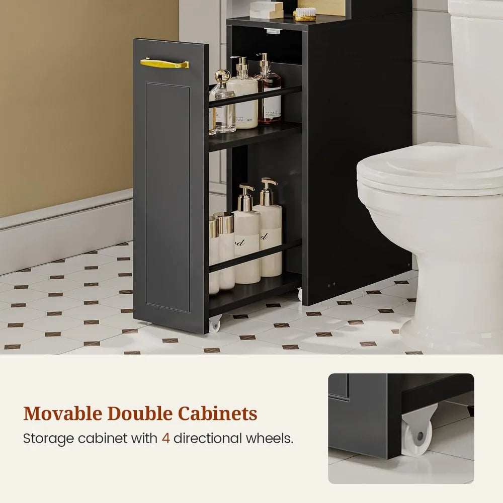 Over The Toilet Storage Cabinet with Pulley, Space Saver W/Adjustable Shelf & Open Shelf for Bathroom, Restroom&Laundry