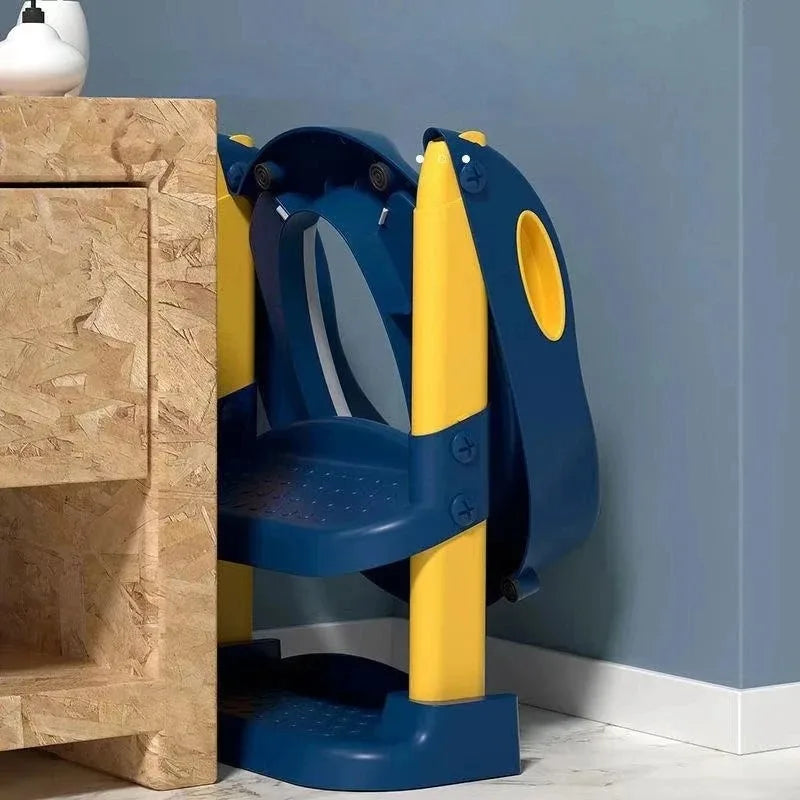 Kid's Potty Training Step Stools Toilet Folding Ladder Baby Seat Urinal Chair with Adjustable Step Stool Ladder Comfortable Safe