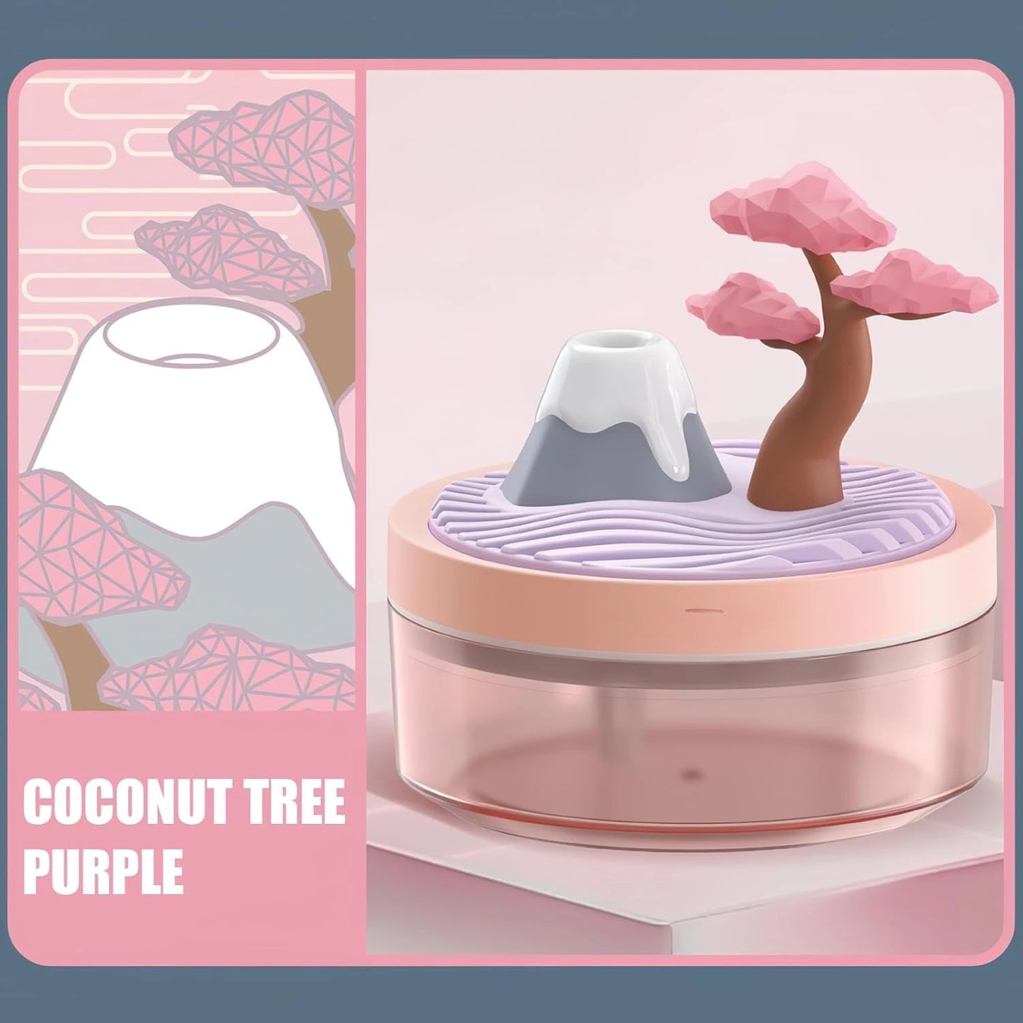 Mini Portable Desktop Humidifiers with Cherry Tree Quiet Cool Mist Auto Off Night Light Air Humidifier Home Office Travel