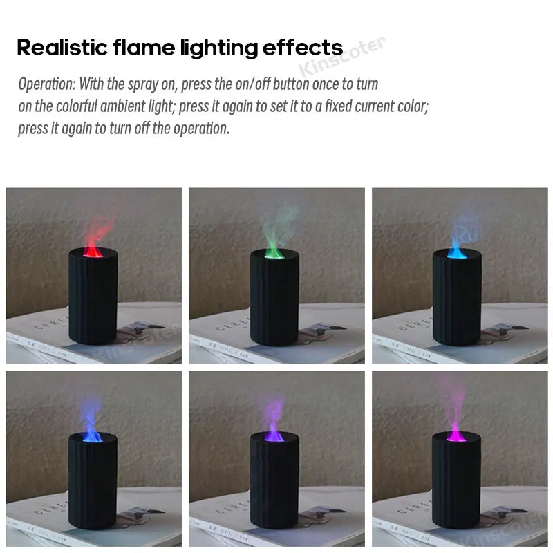 Car Diffuser Flame Humidifier Essential Oil Aroma Aromatherapy Diffuser Auto Air Purifier Air Freshener With LED Light