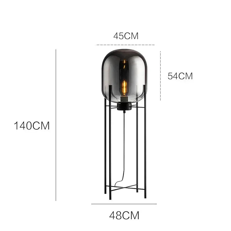 Nordic Industrial Floor Lamp Smoke Gray Glass Four-legged Standing Lamp Personality Corner Light Living Room Bedroom Table Lamps